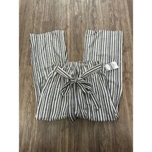 Hemish Gry whte Stripe Pant Wbelt TieWaist Wide leg linen beachy laganlook S NWT